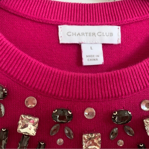 Charter Club Pink Embellished Crew Neck Long Sleeve Top sweater size Large - Picture 2 of 9